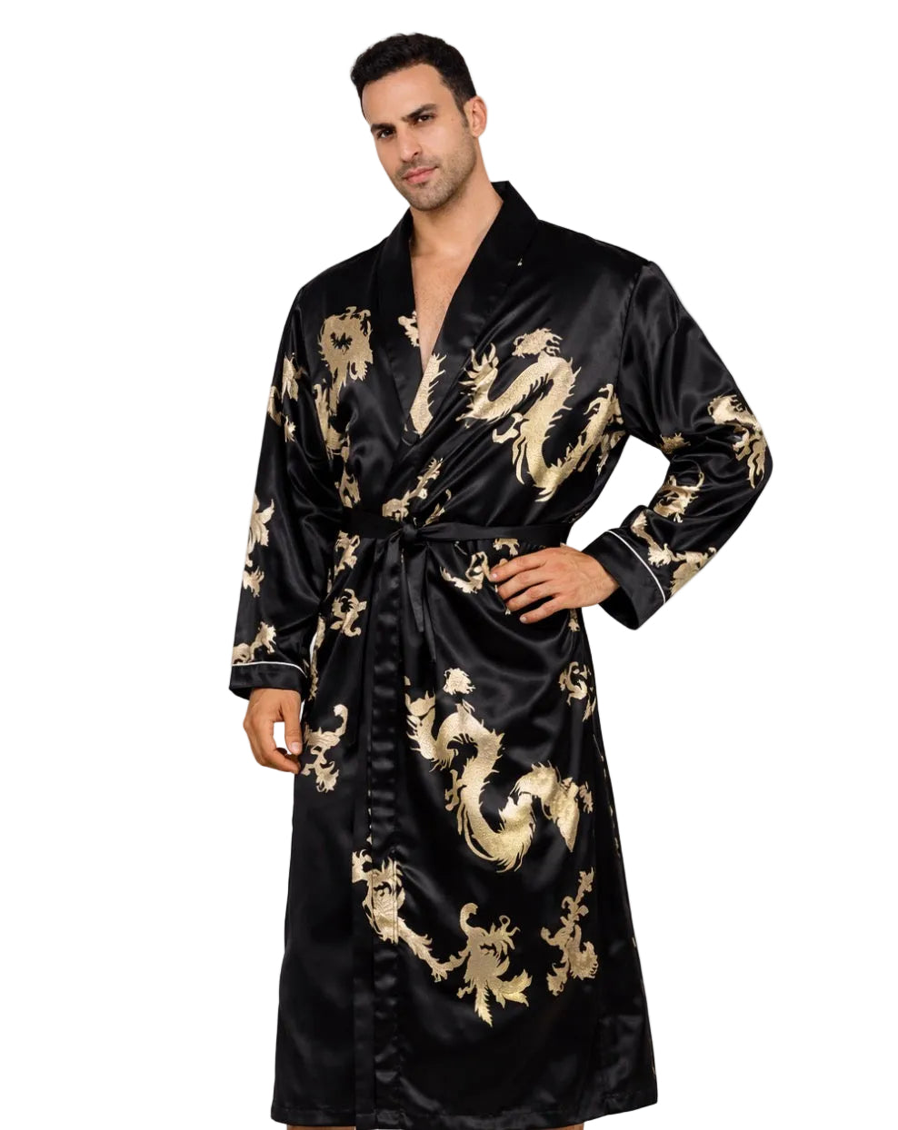 peignoir de bain homme motif dragon chinois soie