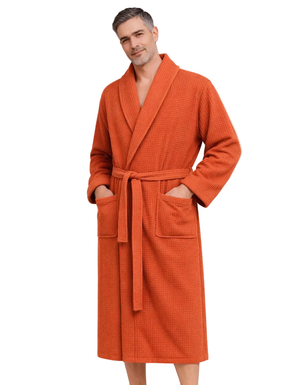 peignoir nid d'abeille homme coton orange