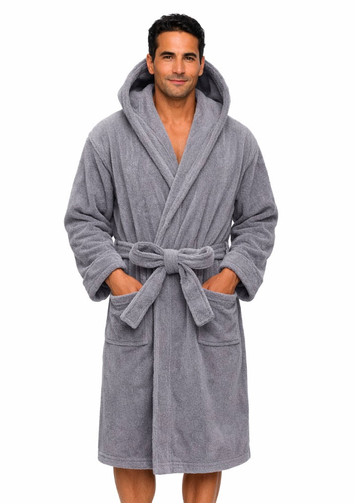 peignoir 100% coton homme avec capuche gris