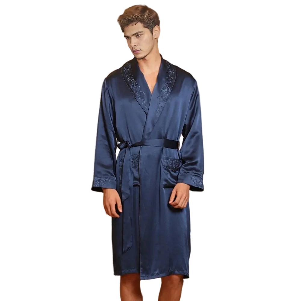 peignoir soie homme bleu royal luxe