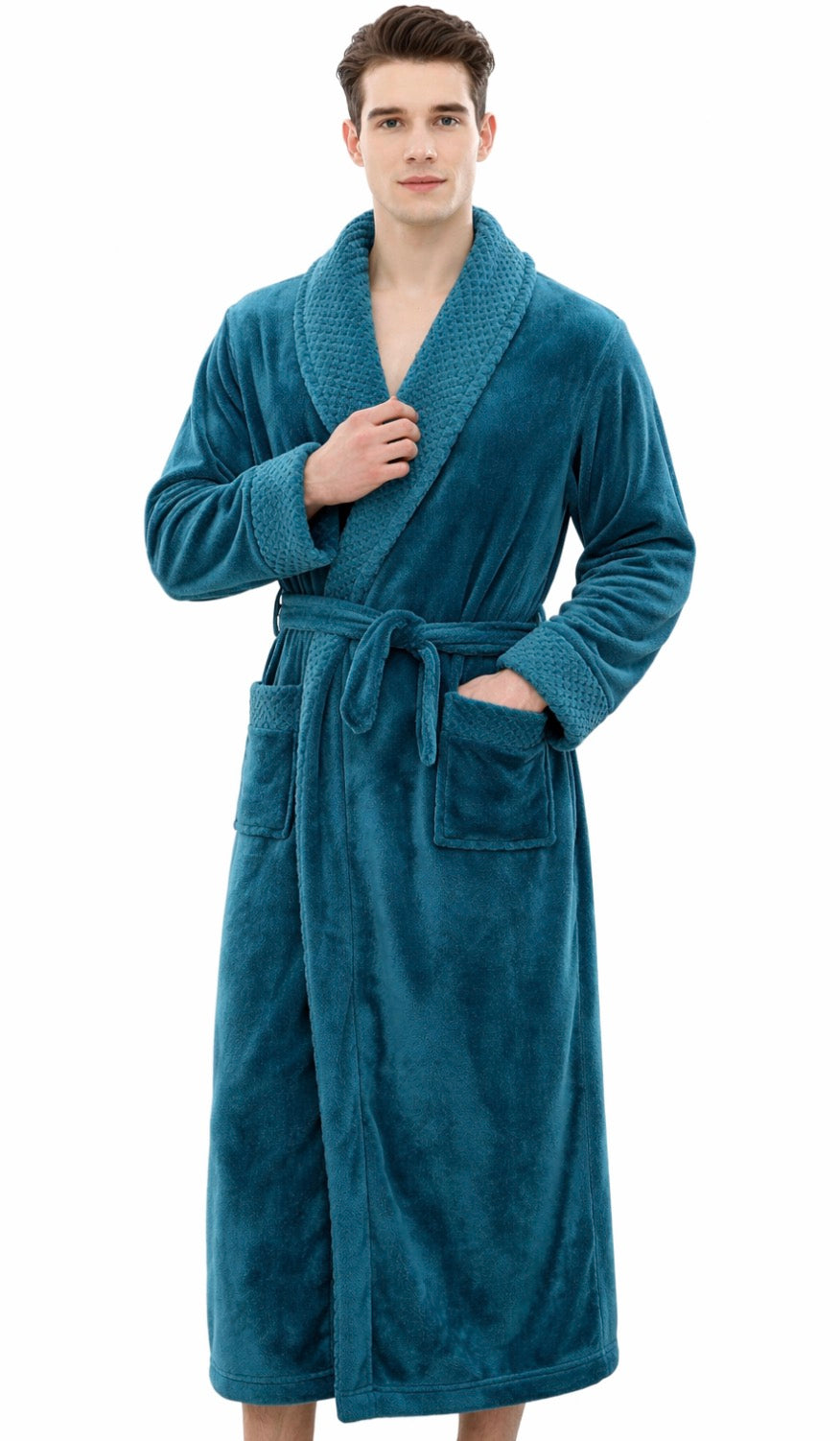 Peignoir polaire Homme - long, bleu azur
