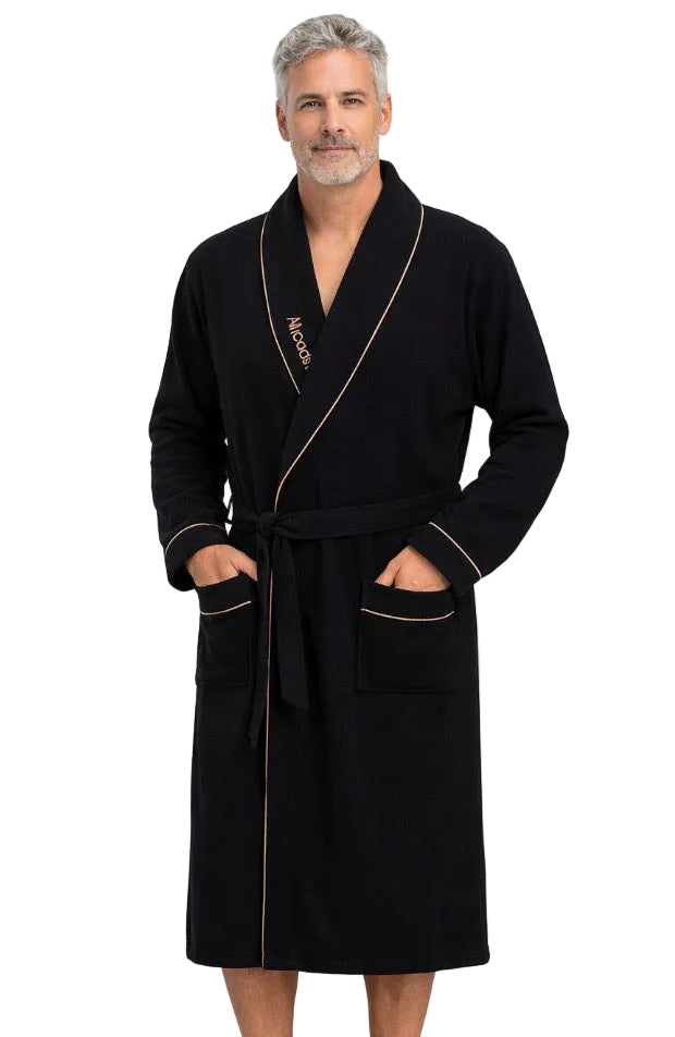 peignoir coton homme noire confort pas cher