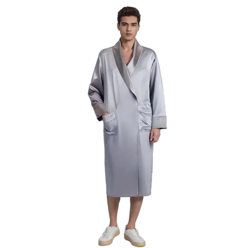 peignoir soie homme luxe gris