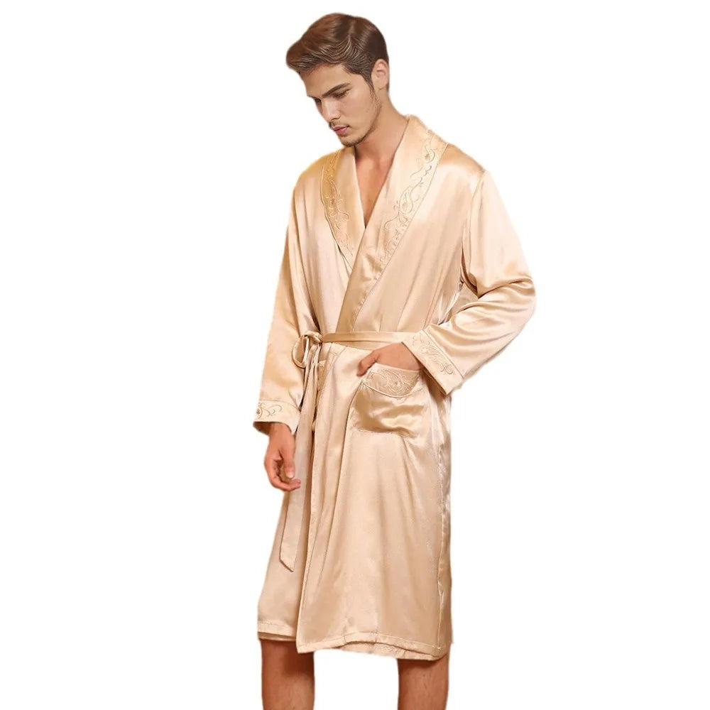peignoir soie homme haut de gamme couleur abricot
